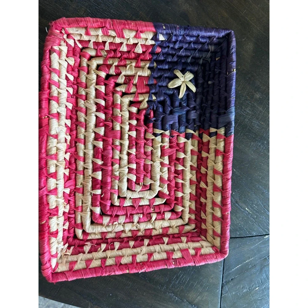 Handwoven Raffia American Flag Basket Tray Patriotic Americana Decor 11.5x8.5EUC